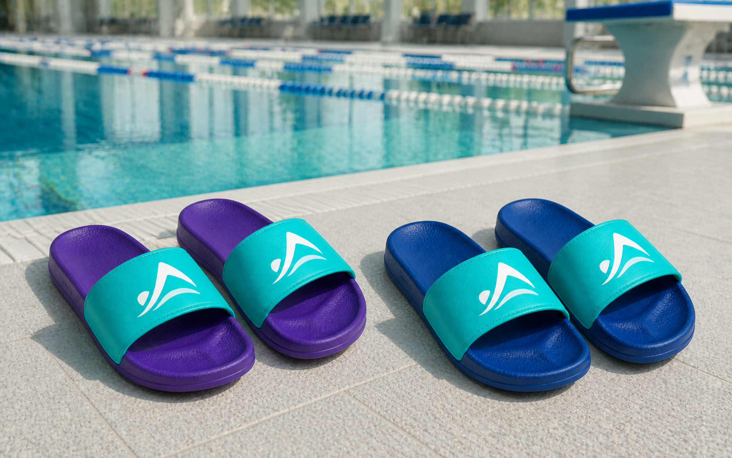 Ciabatte Nuoto Academy nei colori del brand, con pittogramma bianco sulla fascia.