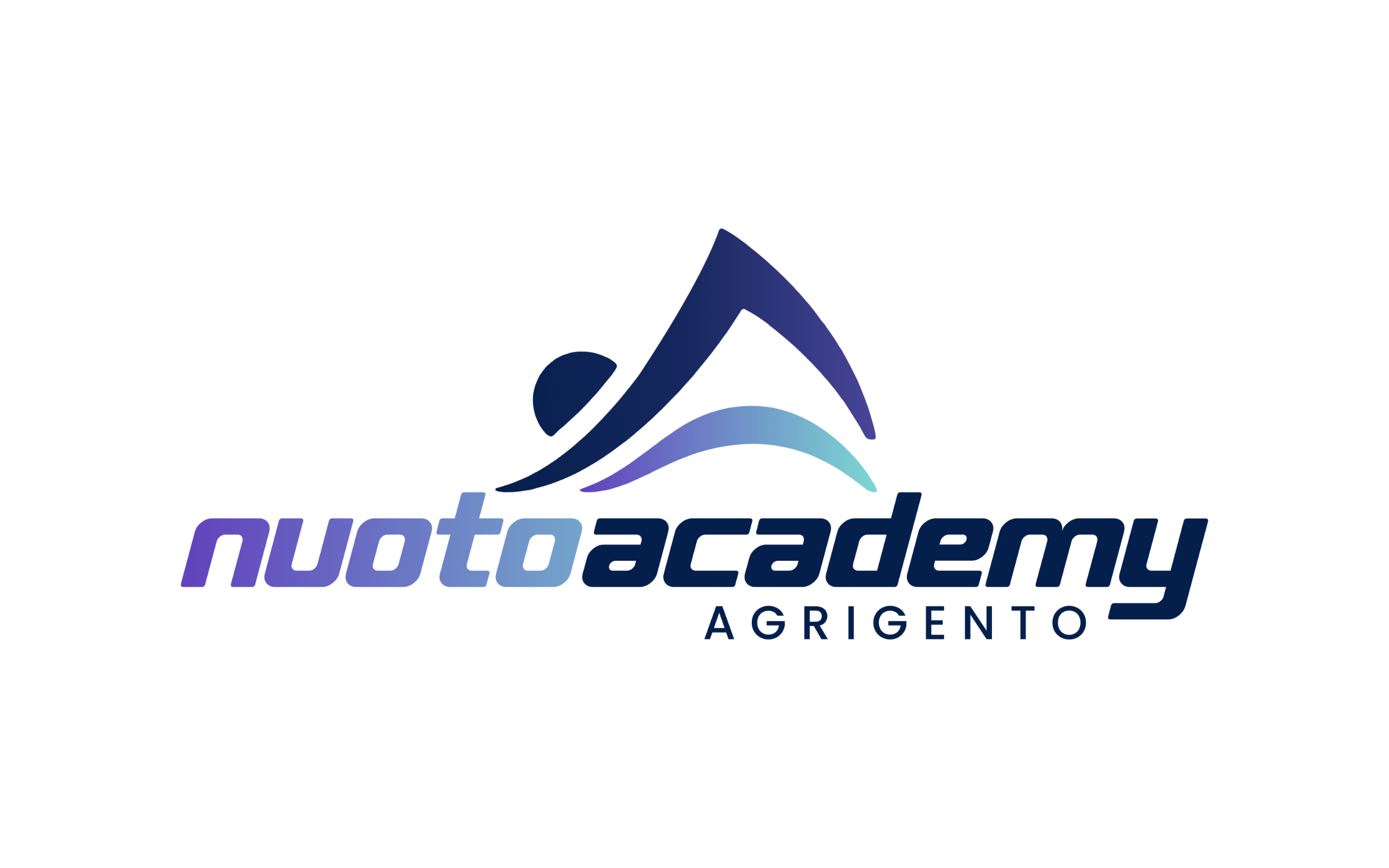 Logo Nuoto Academy Agrigento con nuotatore stilizzato, onda e logotipo inclinato.
