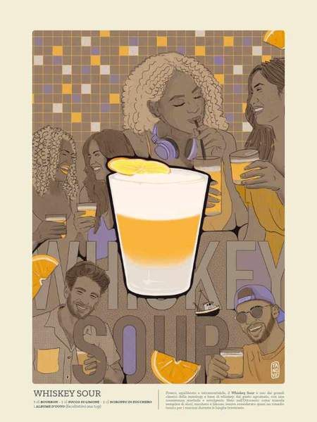 Whiskey Sour — ART MIXOLOGY, illustrazione di Gaetano Vella