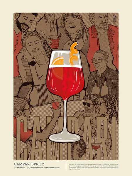 Campari Spritz — ART MIXOLOGY, illustrazione di Gaetano Vella