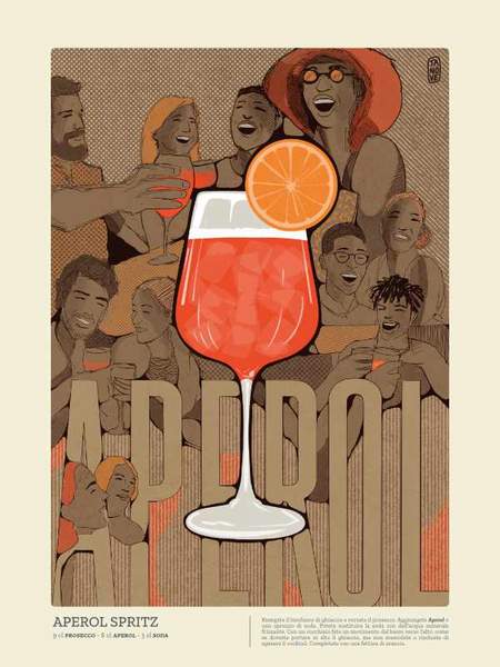 Aperol Spritz — ART MIXOLOGY, illustrazione di Gaetano Vella