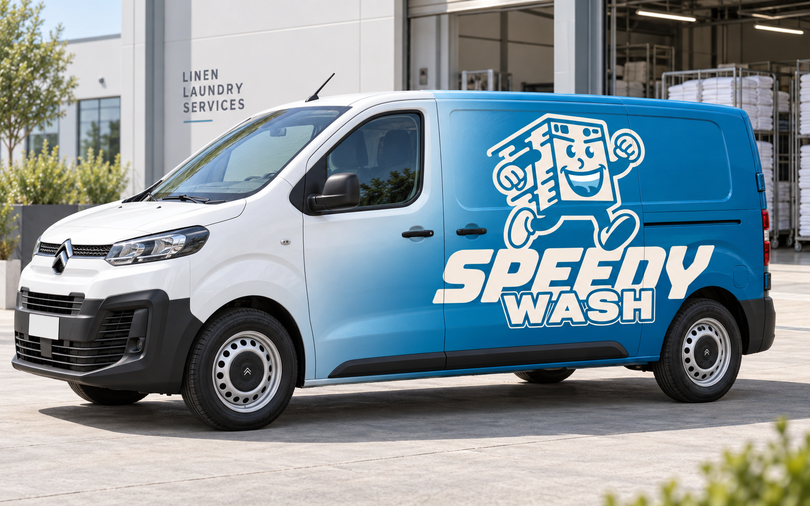 Furgone Speedy Wash sfumato dal bianco al blu