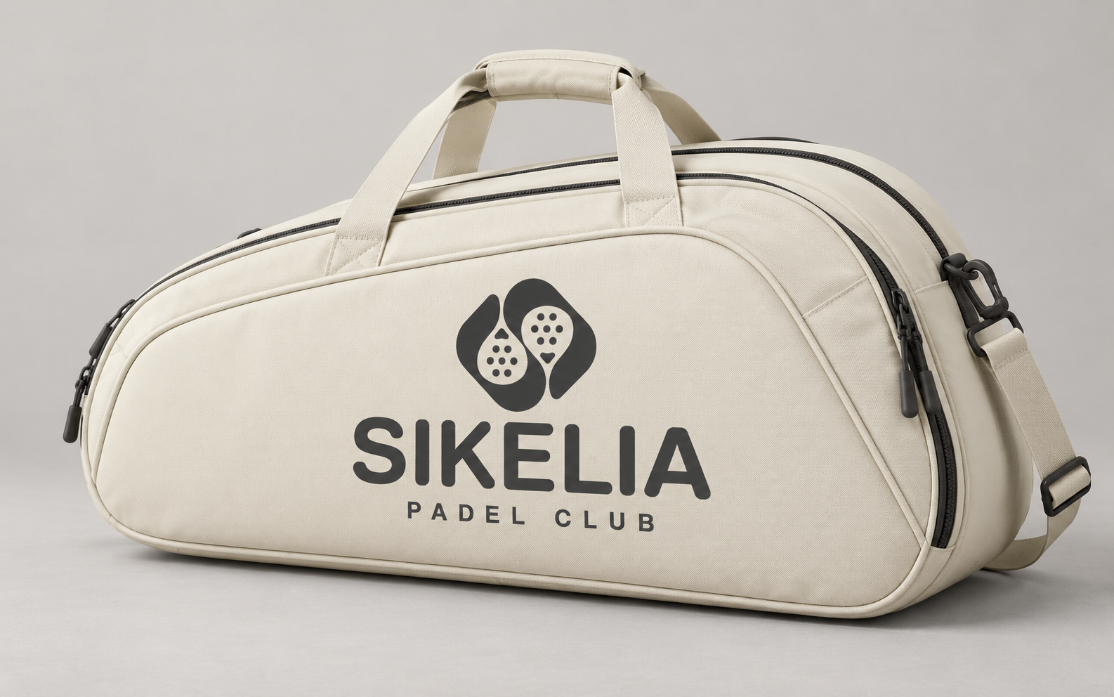 Borsone porta racchette Sikelia color crema con logo antracite