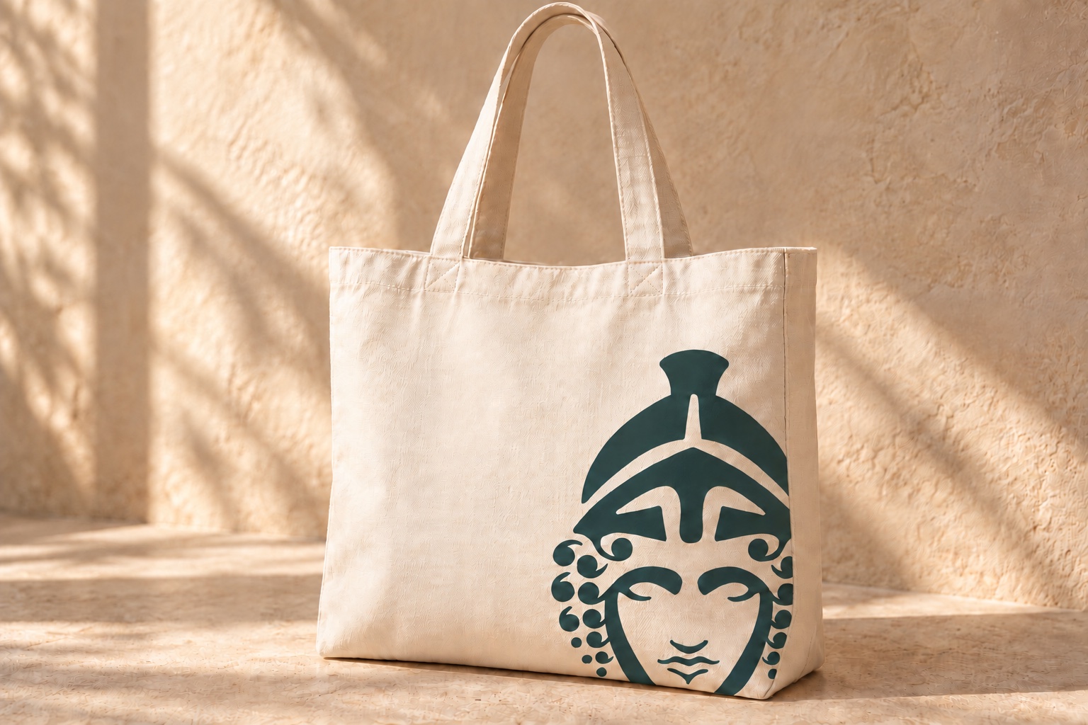 Bag di accoglienza Minerva 15 chiara con pittogramma verde ingrandito in basso a destra.